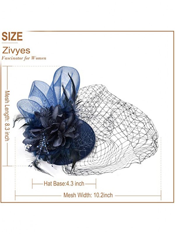 Bleu Femmes Tea Party Bandeau Kentucky Derby Mariage Cocktail Fleur Maille Plumes Pince À Cheveux