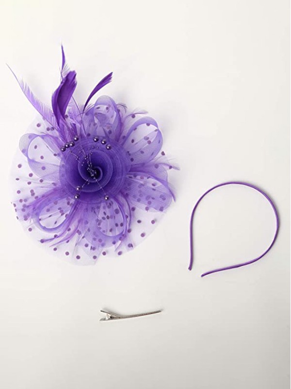 Violet femmes Tea Party bandeau Kentucky Derby mariage Cocktail fleur maille plumes pince à cheveux