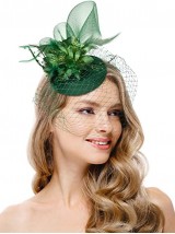 Vert Femmes Tea Party Bandeau Kentucky Derby Mariage Cocktail Fleur Maille Plumes Pince À Cheveux