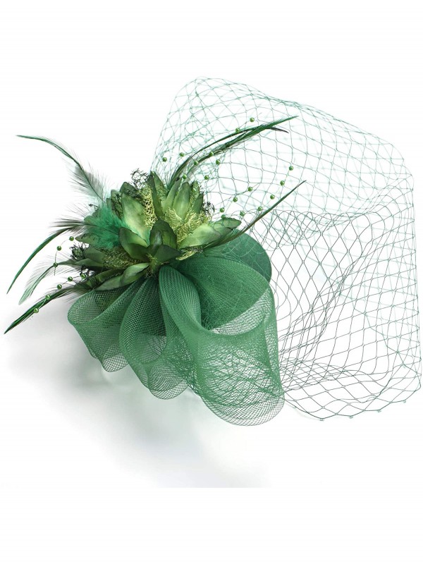 Vert Femmes Tea Party Bandeau Kentucky Derby Mariage Cocktail Fleur Maille Plumes Pince À Cheveux