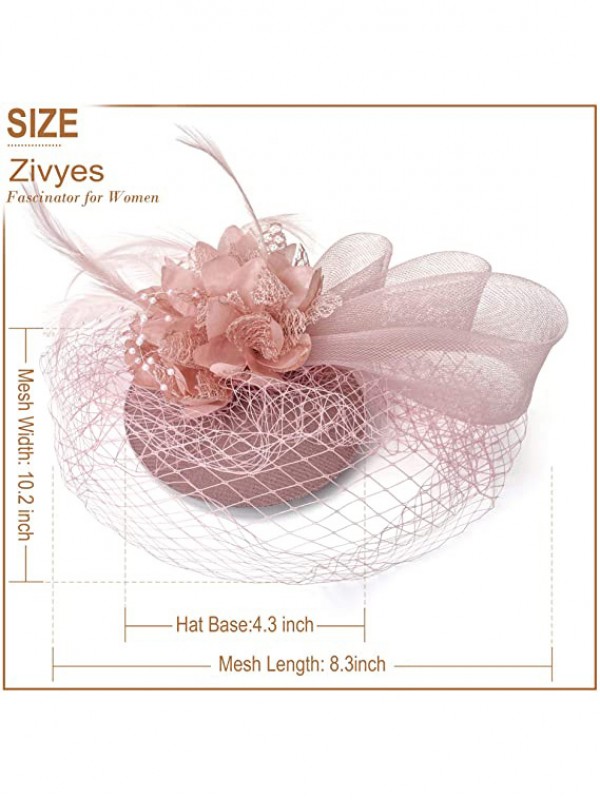 Blush rose femmes thé bandeau Kentucky Derby mariage Cocktail fleur maille plumes pince à cheveux