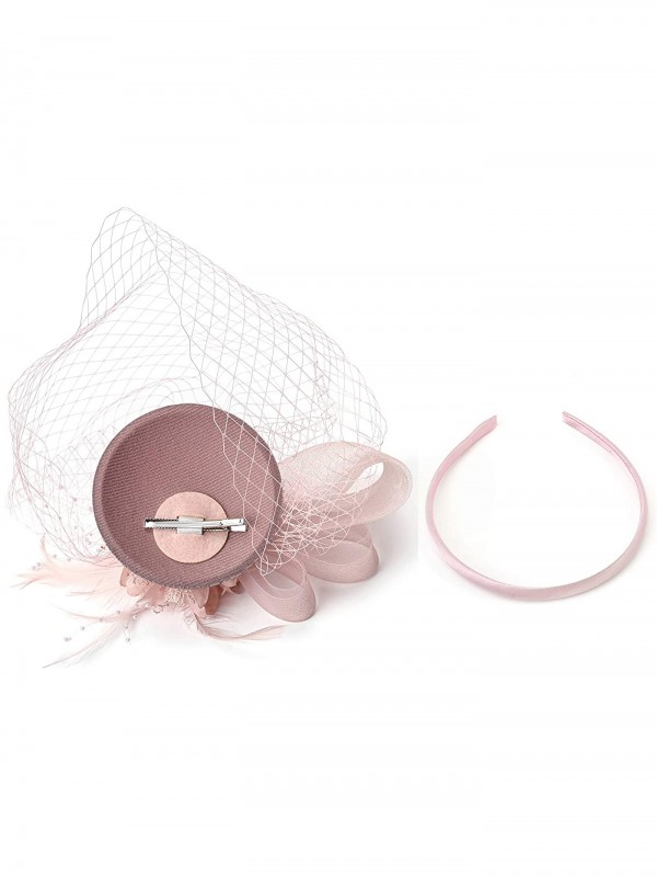 Blush rose femmes thé bandeau Kentucky Derby mariage Cocktail fleur maille plumes pince à cheveux