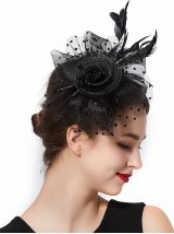 Femmes noires Tea Party bandeau Kentucky Derby mariage Cocktail fleur maille plumes pince à cheveux