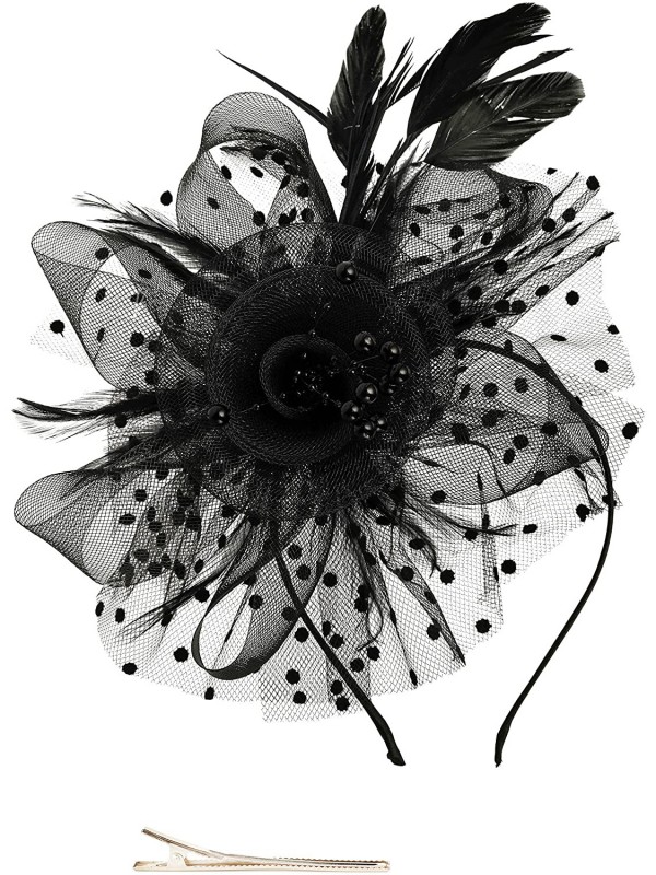 Femmes noires Tea Party bandeau Kentucky Derby mariage Cocktail fleur maille plumes pince à cheveux