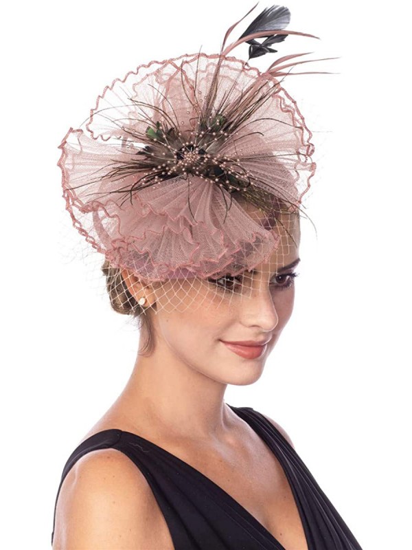 Chapeau de bibi rose clair Plumes de maille de fleur de Sinamay sur un bandeau et un clip chapeaux de fête de thé pour filles et femmes