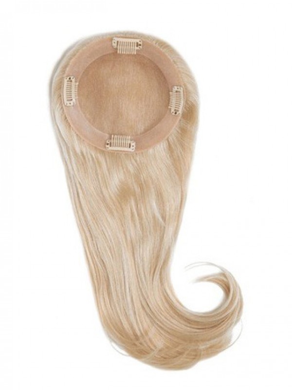 5"x5" Longue Tout Droit Blond 100% Cheveux Naturels Remy Mono Toupet