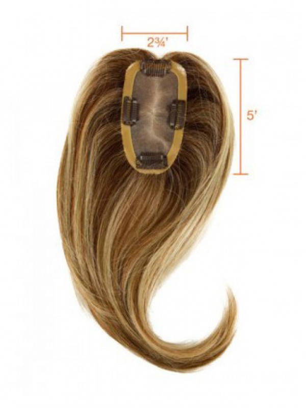 5"x3" Longue Ondulée Marron 100% Cheveux Naturels Remy Mono Toupet