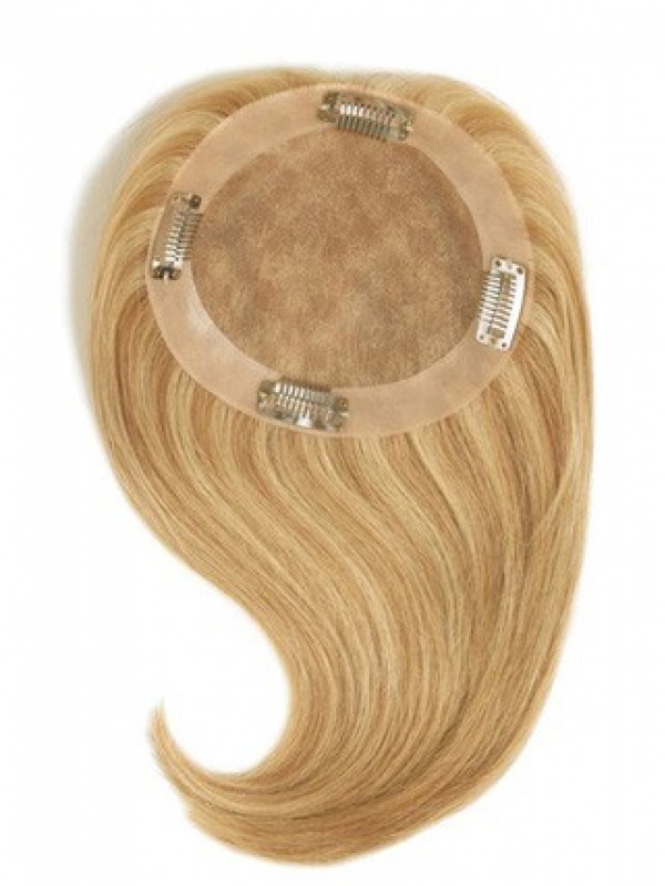 5"x5" Courte Tout Droit Blond 100% Cheveux Naturels Remy Mono Toupet