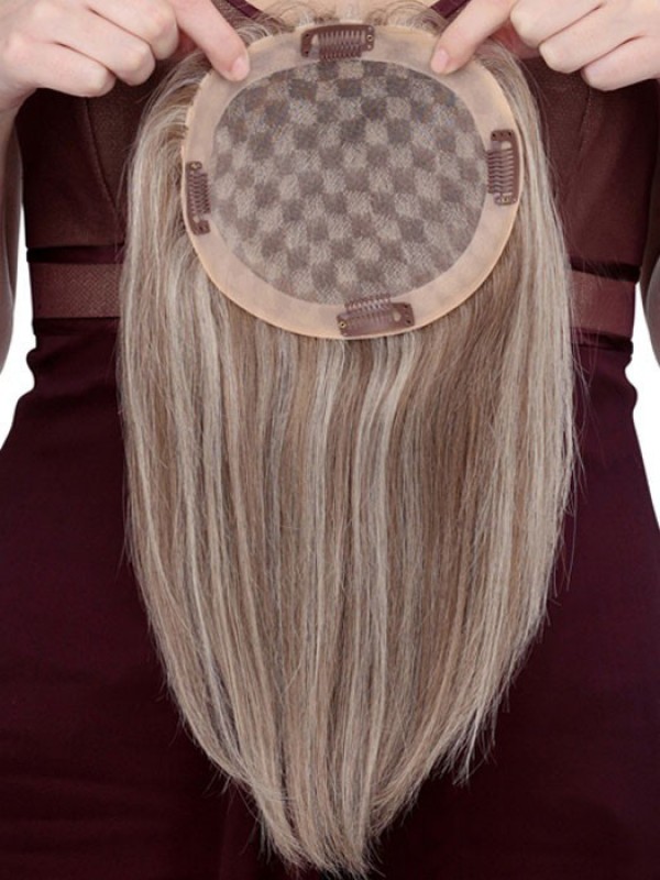 6"x6" Blond Marron 100% Cheveux Naturels Remy Mono Toupet